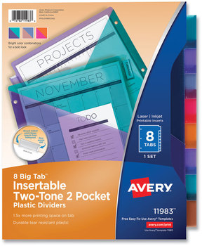 Avery® Big Tab™ Insertable Two-Pocket Plastic Dividers 8-Tab, 11.13 x 9.25, Assorted, 1 Set