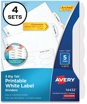 Avery® Big Tab™ Printable White Label Dividers 5-Tab, 11 x 8.5, 4 Sets