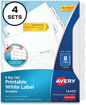 Avery® Big Tab™ Printable White Label Dividers 8-Tab, 11 x 8.5, 4 Sets