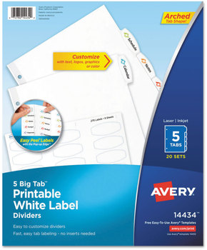 Avery® Big Tab™ Printable White Label Dividers 5-Tab, 11 x 8.5, 20 Sets