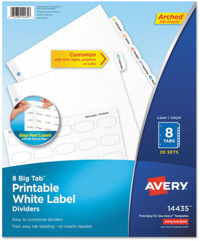 Avery® Big Tab™ Printable White Label Dividers 8-Tab, 11 x 8.5, 20 Sets