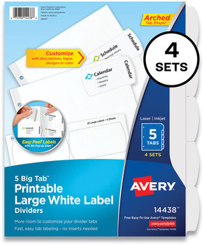 Avery® Big Tab™ Printable Large White Label Dividers 5-Tab, 11 x 8.5, 4 Sets