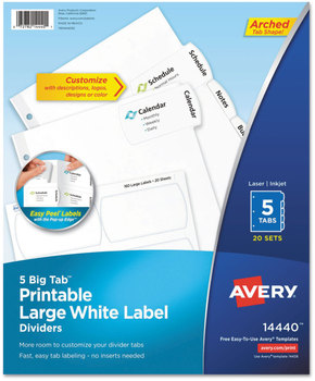 Avery® Big Tab™ Printable Large White Label Dividers 5-Tab, 11 x 8.5, 20 Sets