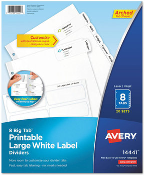 Avery® Big Tab™ Printable Large White Label Dividers 8-Tab, 11 x 8.5, 20 Sets