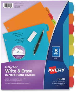 Avery® Big Tab™ Write & Erase Durable Plastic Dividers and 8-Tab, 11 x 8.5, Assorted, 1 Set