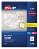 A Picture of product AVE-16795 Avery® Printable Tickets with Tear-Away Stubs 97 Bright, 65 lb Cover Weight, 8.5 x 11, White, 10 Tickets/Sheet, 50 Sheets/Pack