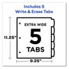 A Picture of product AVE-16825 Avery® Write & Erase Durable Plastic Dividers with Pocket and Straight 5-Tab, 11.13 x 9.25, White, 1 Set