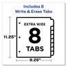 A Picture of product AVE-16826 Avery® Write & Erase Durable Plastic Dividers with Pocket and Straight 8-Tab, 11.13 x 9.25, White, 1 Set