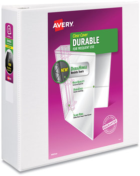 Avery® Durable View Binder with DuraHinge® and Slant Rings 3 3" Capacity, 11 x 8.5, White, 4/Pack