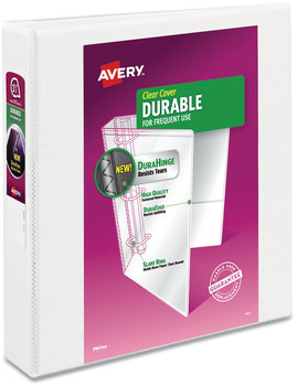 Avery® Durable View Binder with DuraHinge® and Slant Rings 3 1.5" Capacity, 11 x 8.5, White, 4/Pack