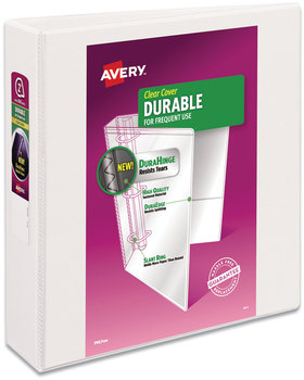Avery® Durable View Binder with DuraHinge® and Slant Rings 3 2" Capacity, 11 x 8.5, White, 4/Pack
