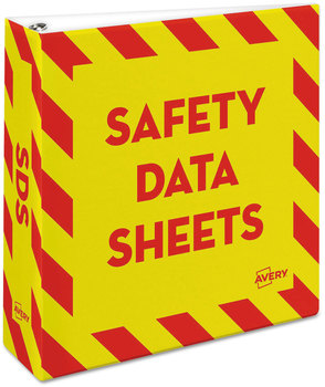 Avery® Heavy-Duty Preprinted Safety Data Sheet Binder 3 Rings, 3" Capacity, 11 x 8.5, Yellow/Red