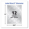 A Picture of product AVE-22824 Avery® Round Labels Inkjet Printers, 2" dia, Silver, 12/Sheet, 8 Sheets/Pack