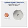 A Picture of product AVE-22824 Avery® Round Labels Inkjet Printers, 2" dia, Silver, 12/Sheet, 8 Sheets/Pack