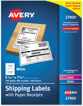 Avery® Shipping Labels with Paper Receipt Bulk Pack Inkjet/Laser Printers, 5.06 x 7.63, White, 100/Box