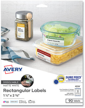 Avery® White Dissolvable Labels with Sure Feed® Technology w/ 1.25 x 2.38, 90/PK