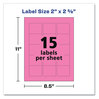 A Picture of product AVE-4331 Avery® Printable Color Labels with Sure Feed and Easy Peel, 2 x 2.63, Assorted Colors, 15/Sheet, 10 Sheets/Pack