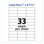 A Picture of product AVE-5334 Avery® Copier Mailing Labels Copiers, 1 x 2.81, White, 33/Sheet, 500 Sheets/Box