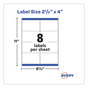 A Picture of product AVE-5817 Avery® Shipping Labels with TrueBlock® Technology Laser Printers, 2.5 x 4, White, 8/Sheet, 100 Sheets/Pack