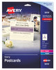A Picture of product AVE-5919 Avery® Printable Postcards Inkjet/Laser, 74 lb, 4.25 x 5.5, Ivory, 100 Cards, 4 Cards/Sheet, 25 Sheets/Box