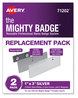 A Picture of product AVE-71202 Avery® The Mighty Badge® Name Holders Horizontal, 3 x 1, Silver, 2/Pack