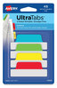 A Picture of product AVE-74866 Avery® Ultra Tabs® Repositionable Margin Tabs: 2.5" x 1", 1/5-Cut, Assorted Colors, 48/Pack