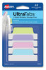 A Picture of product AVE-74867 Avery® Ultra Tabs® Repositionable Margin Tabs: 2.5" x 1", 1/5-Cut, Assorted Pastel Colors, 48/Pack
