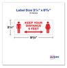 A Picture of product AVE-83079 Avery® Preprinted Surface Safe® ID Decals 8.38 x 3.25, Keep Your Distance 6 Feet, White Face, Red Graphics, 15/Pack