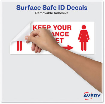 Avery® Preprinted Surface Safe® ID Decals 8.38 x 3.25, Keep Your Distance 6 Feet, White Face, Red Graphics, 15/Pack