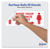A Picture of product AVE-83079 Avery® Preprinted Surface Safe® ID Decals 8.38 x 3.25, Keep Your Distance 6 Feet, White Face, Red Graphics, 15/Pack