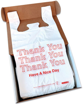 Monarch® Plastic Shopping Bags with "Thank You - Have a Nice Day" print. 11.5 X 6.5 X 22 in. White. 250/box.
