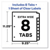 A Picture of product AVE-11439 Avery® Print & Apply Index Maker® Clear Label Dividers with Easy Printable Strip and White Tabs Extra Wide Tab, 8-Tab, 11.25 x 9.25, 1 Set