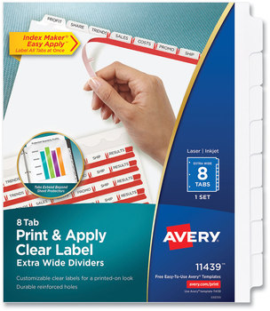 Avery® Print & Apply Index Maker® Clear Label Dividers with Easy Printable Strip and White Tabs Extra Wide Tab, 8-Tab, 11.25 x 9.25, 1 Set