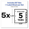 A Picture of product AVE-11440 Avery® Print & Apply Index Maker® Clear Label Dividers with Easy Printable Strip and White Tabs Extra Wide Tab, 5-Tab, 11.25 x 9.25, 5 Sets