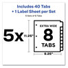 A Picture of product AVE-11441 Avery® Print & Apply Index Maker® Clear Label Dividers with Easy Printable Strip and White Tabs Extra Wide 8-Tab, 11.25 x 9.25, 5 Sets