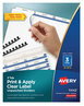 A Picture of product AVE-11442 Avery® Print & Apply Index Maker® Clear Label Unpunched Dividers with Easy Printable Strip for Binding Systems and 3-Tab, 11 x 8.5, White, 25 Sets