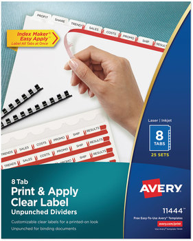 Avery® Print & Apply Index Maker® Clear Label Unpunched Dividers with Easy Printable Strip for Binding Systems and 8-Tab, 11 x 8.5, White, Tabs, 25 Sets