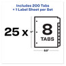 A Picture of product AVE-11447 Avery® Print & Apply Index Maker® Clear Label Dividers with Easy Printable Strip and White Tabs 8-Tab, 11 x 8.5, 25 Sets