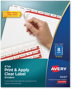 Avery® Print & Apply Index Maker® Clear Label Dividers with Easy Printable Strip and White Tabs 8-Tab, 11 x 8.5, 25 Sets