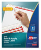 A Picture of product AVE-11447 Avery® Print & Apply Index Maker® Clear Label Dividers with Easy Printable Strip and White Tabs 8-Tab, 11 x 8.5, 25 Sets