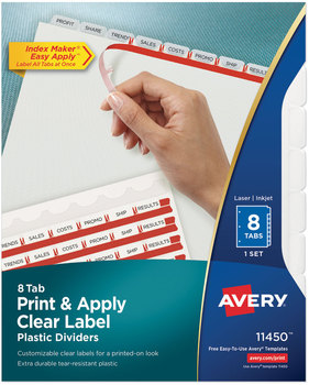 Avery® Print & Apply Index Maker® Clear Label Plastic Dividers with Easy Printable Strip and w/Printable 8-Tab, 11 x 8.5, Frosted Tabs, 1 Set