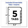 A Picture of product AVE-11465 Office Essentials™ Plastic Insertable Dividers 5-Tab, 11 x 8.5, Assorted Tabs, 1 Set