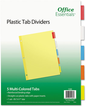 Office Essentials™ Plastic Insertable Dividers 5-Tab, 11 x 8.5, Assorted Tabs, 1 Set