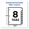 A Picture of product AVE-11467 Office Essentials™ Plastic Insertable Dividers 8-Tab, 11 x 8.5, Assorted Tabs, 1 Set