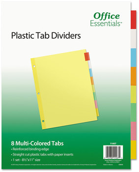 Office Essentials™ Plastic Insertable Dividers 8-Tab, 11 x 8.5, Assorted Tabs, 1 Set