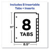 A Picture of product AVE-11468 Office Essentials™ Plastic Insertable Dividers 8-Tab, 11 x 8.5, Clear Tabs, 1 Set