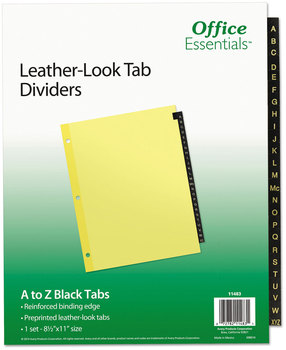 Office Essentials™ Preprinted Black Leather Tab Dividers 25-Tab, A to Z, 11 x 8.5, Buff, 1 Set