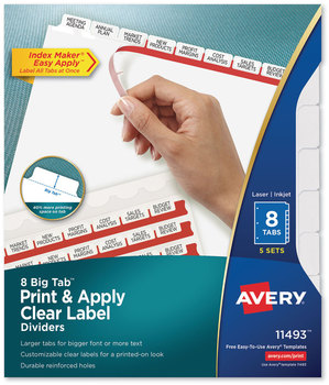 Avery® Print & Apply Index Maker® Clear Label Dividers with Easy Printable Strip and White Tabs Big Tab, 8-Tab, 11 x 8.5, 5 Sets