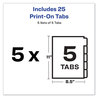 A Picture of product AVE-11516 Avery® Customizable Print-On™ Dividers Unpunched, 5-Tab, 11 x 8.5, White, 5 Sets