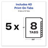A Picture of product AVE-11553 Avery® Customizable Print-On™ Dividers Unpunched, 8-Tab, 11 x 8.5, White, 5 Sets